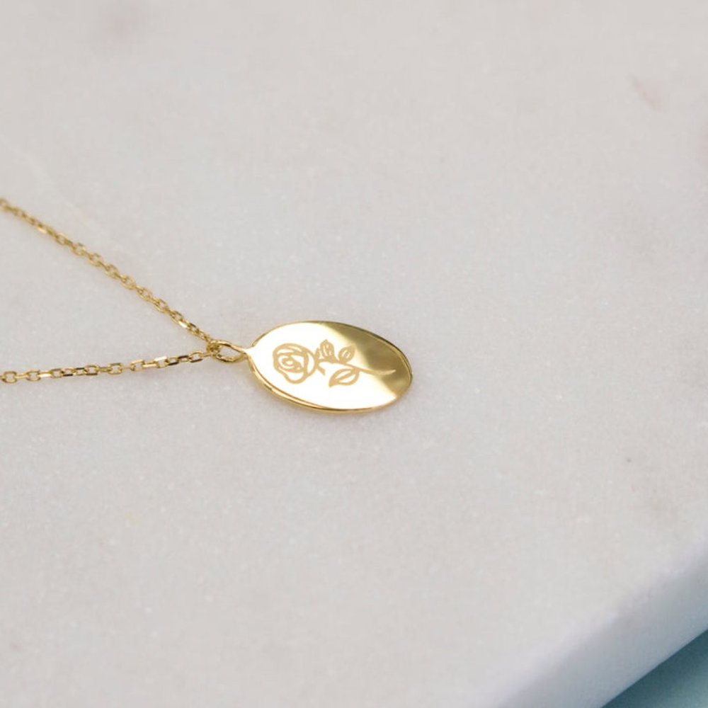 NWT Kiera Engraved Rose Necklace // 10kt Solid Gold - Picture 3 of 6